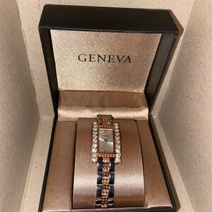Geneva Rose Gold and Black Crystal Bracelet Watch